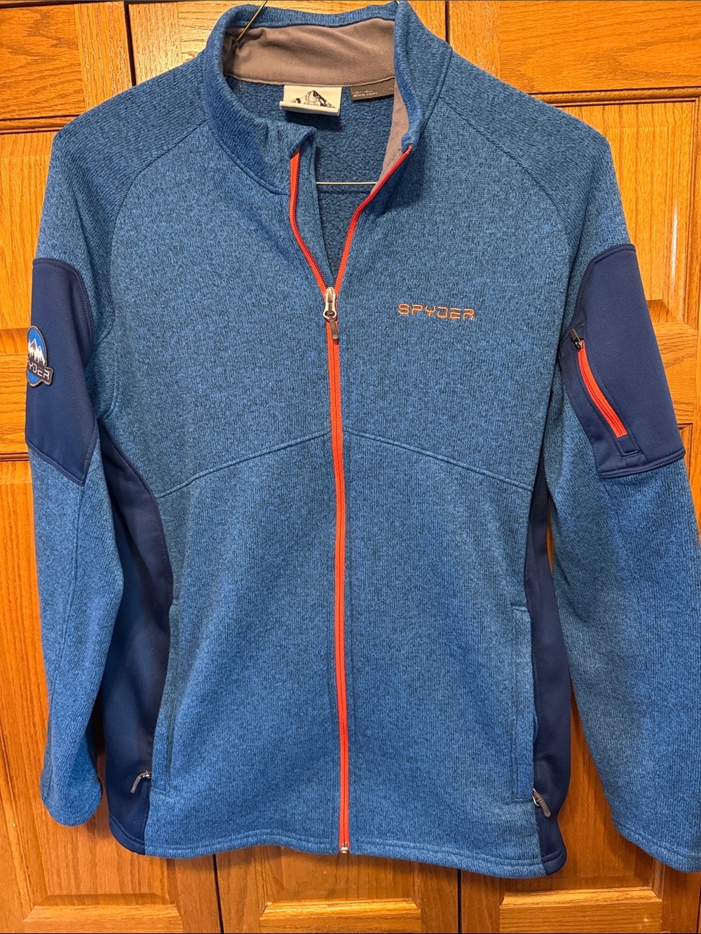 Spyder Blue Full-Zip Performance Fleece Jacket with Orange Accents-XL